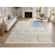 Minimalist Handmade Area Rug in Ivory. Hand-Knotted Wool and Bamboo Carpet