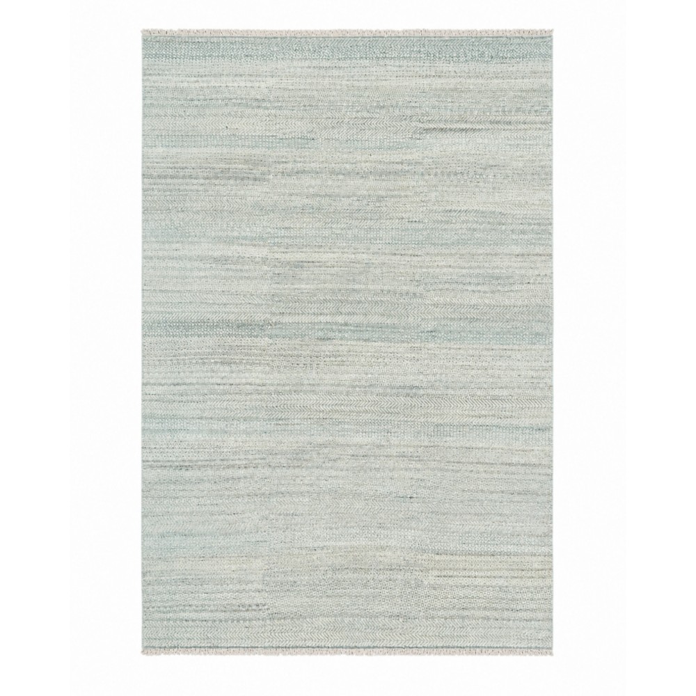 Minimalist Handmade Area Rug in Ivory. Hand-Knotted Wool and Bamboo Carpet