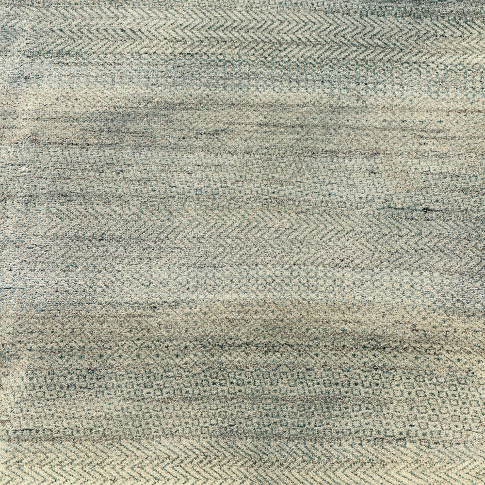 Minimalist Handmade Area Rug in Ivory. Hand-Knotted Wool and Bamboo Carpet