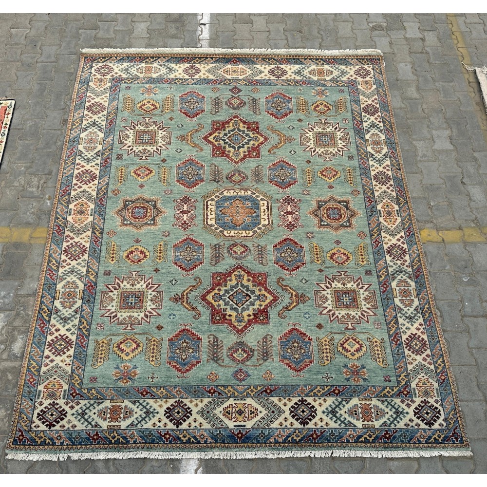 Contemporary Handmade Wool Area Rug, Turquoise Geometric Pattern Carpet for Living Room Contemporary Handmade Wool Area Rug, Turquoise Geometric Pattern Carpet for Living Room