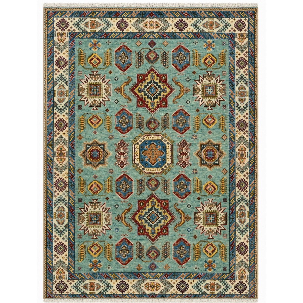 Contemporary Handmade Wool Area Rug, Turquoise Geometric Pattern Carpet for Living Room Contemporary Handmade Wool Area Rug, Turquoise Geometric Pattern Carpet for Living Room