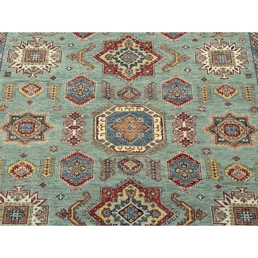 Contemporary Handmade Wool Area Rug, Turquoise Geometric Pattern Carpet for Living Room Contemporary Handmade Wool Area Rug, Turquoise Geometric Pattern Carpet for Living Room