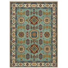 Contemporary Handmade Wool Area Rug, Turquoise Geometric Pattern Carpet for Living Room