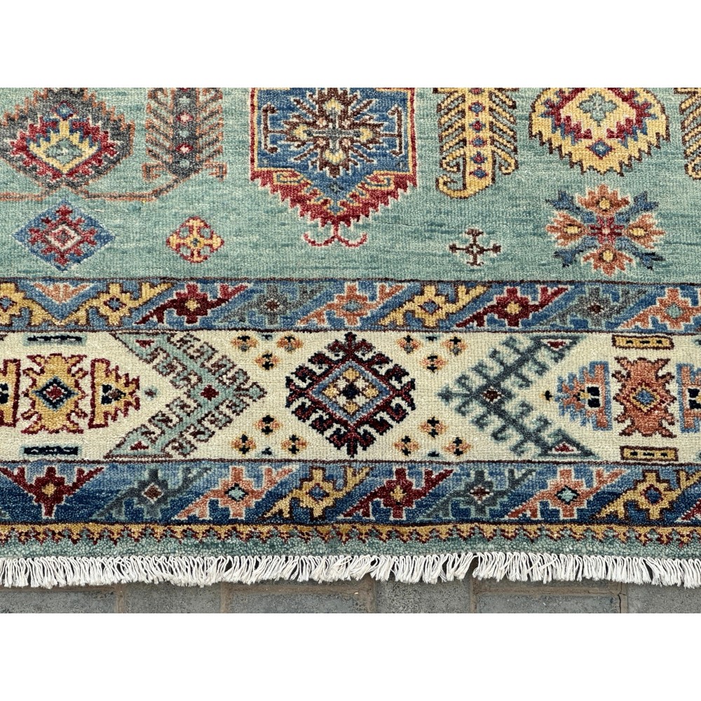 Contemporary Handmade Wool Area Rug, Turquoise Geometric Pattern Carpet for Living Room Contemporary Handmade Wool Area Rug, Turquoise Geometric Pattern Carpet for Living Room