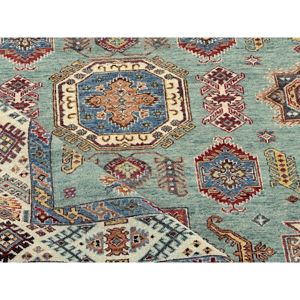 Contemporary Handmade Wool Area Rug, Turquoise Geometric Pattern Carpet for Living Room Contemporary Handmade Wool Area Rug, Turquoise Geometric Pattern Carpet for Living Room