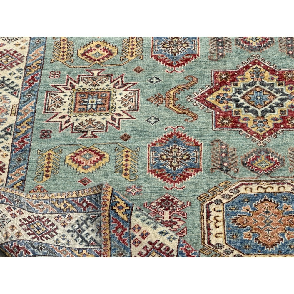 Contemporary Handmade Wool Area Rug, Turquoise Geometric Pattern Carpet for Living Room Contemporary Handmade Wool Area Rug, Turquoise Geometric Pattern Carpet for Living Room