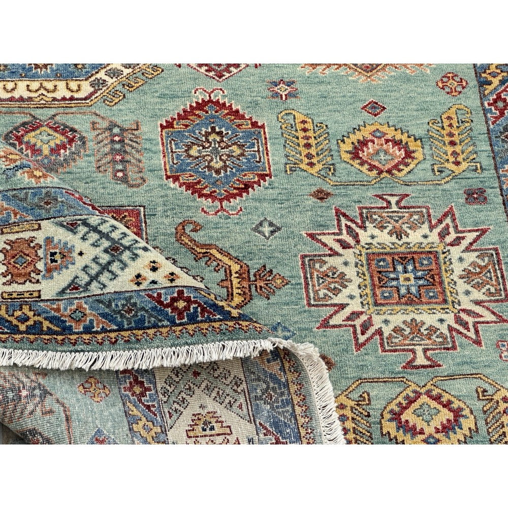 Contemporary Handmade Wool Area Rug, Turquoise Geometric Pattern Carpet for Living Room Contemporary Handmade Wool Area Rug, Turquoise Geometric Pattern Carpet for Living Room