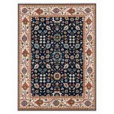 Contemporary Handmade Wool Area Rug, Navy Blue Floral Patterned Carpet for Living Room