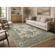 Contemporary Handmade Wool Area Rug, Ivory and Blue Floral Design Carpet for Living Room