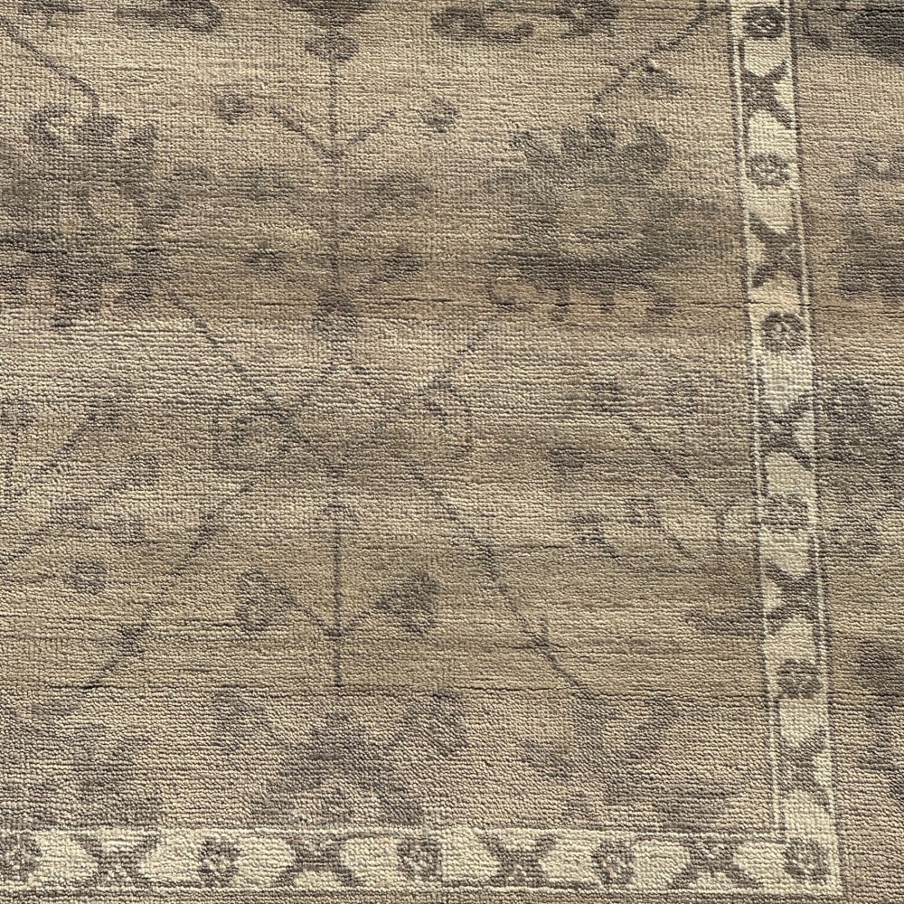 Hand-Knotted Wool Area Rug, Beige Floral Design Carpet for Living Room