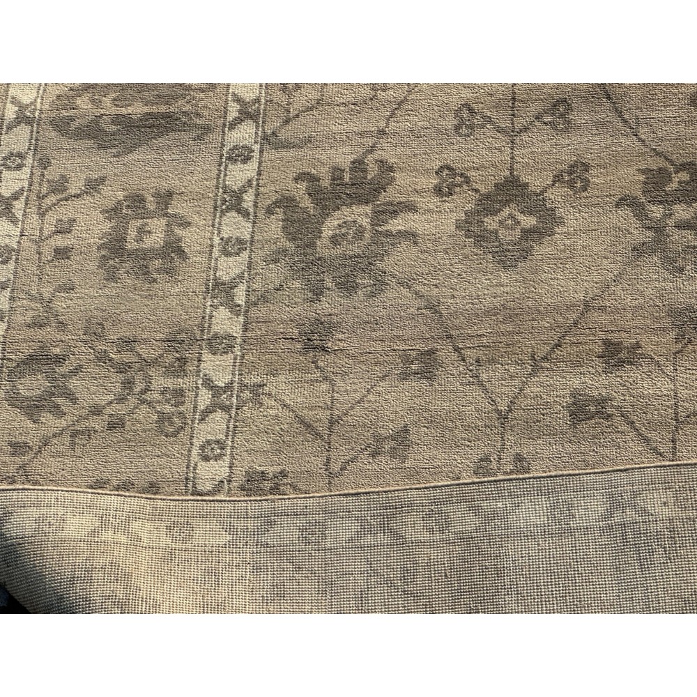 Hand-Knotted Wool Area Rug, Beige Floral Design Carpet for Living Room