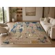 Hand-Knotted Wool Area Rug, Abstract Beige and Blue Modern Carpet for Living Room