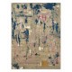 Hand-Knotted Wool Area Rug, Abstract Beige and Blue Modern Carpet for Living Room