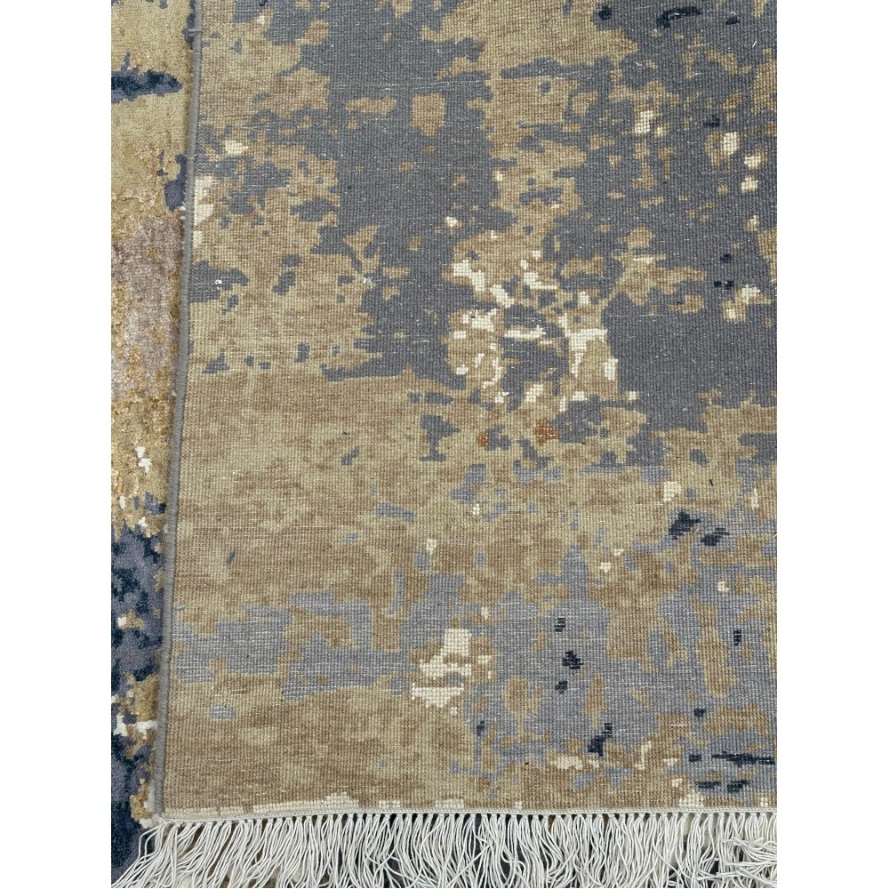 Hand-Knotted Wool Area Rug, Abstract Blue and Beige Modern Carpet for Living Room