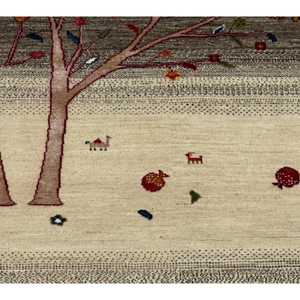 Hand-Knotted Wool Area Rug for Living Room, Tree Design Beige and Brown Carpet Hand-Knotted Wool Area Rug for Living Room, Tree Design Beige and Brown Carpet
