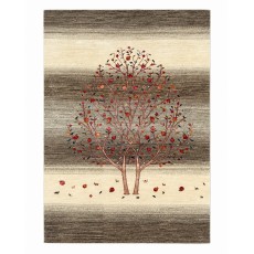 Hand-Knotted Wool Area Rug for Living Room, Tree Design Beige and Brown Carpet