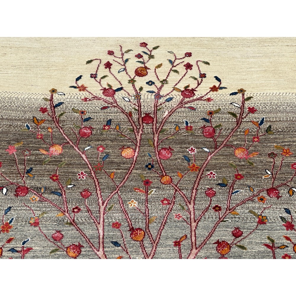 Hand-Knotted Wool Area Rug for Living Room, Tree Design Beige and Brown Carpet Hand-Knotted Wool Area Rug for Living Room, Tree Design Beige and Brown Carpet