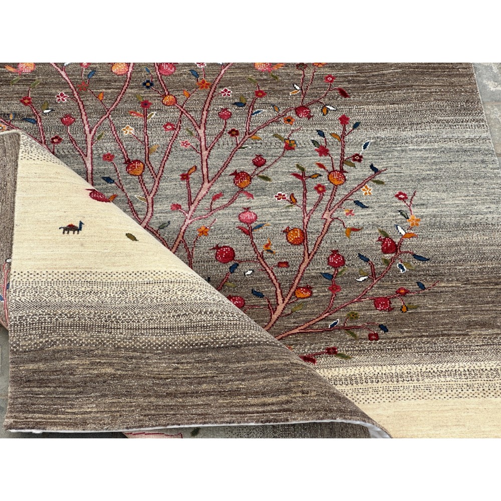 Hand-Knotted Wool Area Rug for Living Room, Tree Design Beige and Brown Carpet Hand-Knotted Wool Area Rug for Living Room, Tree Design Beige and Brown Carpet