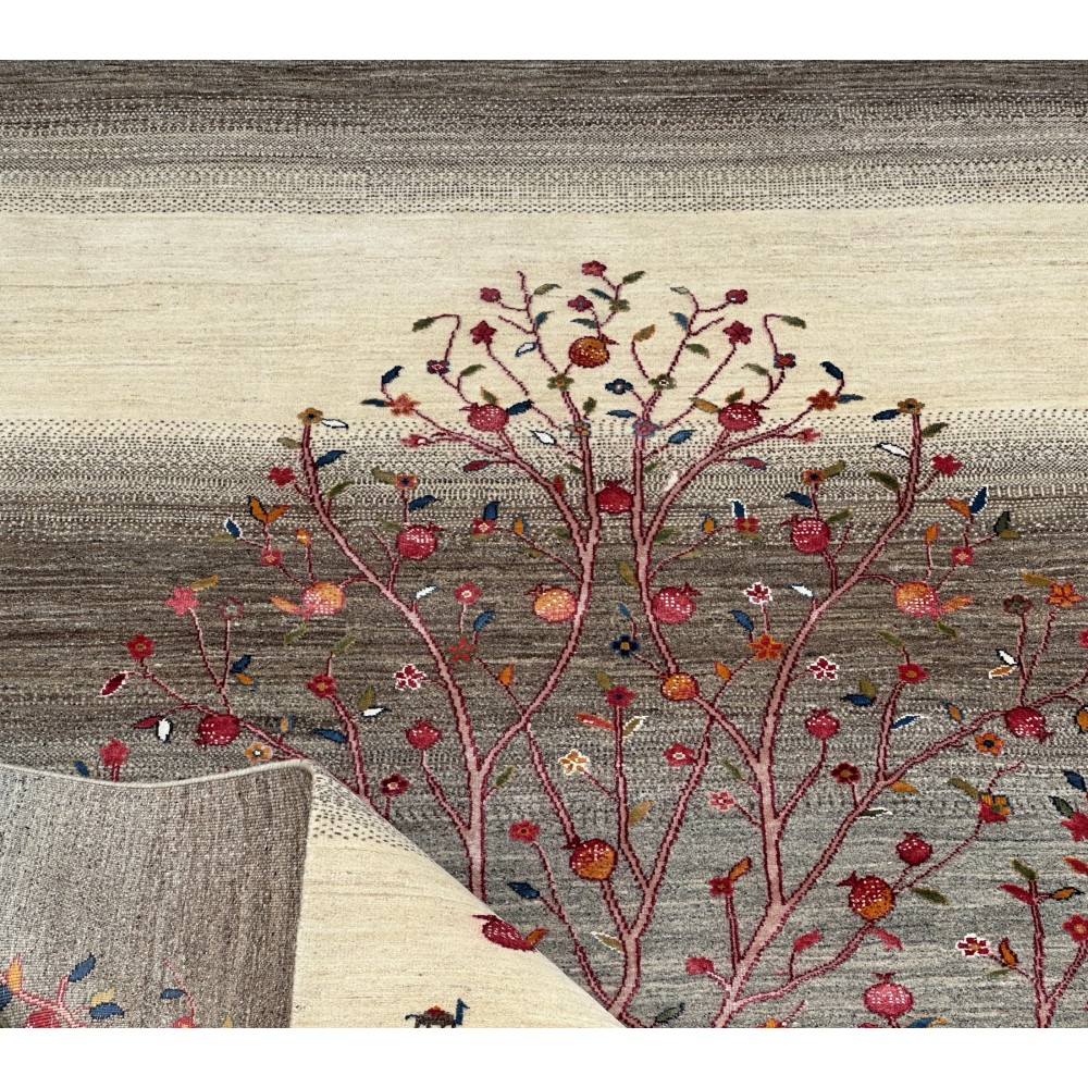 Hand-Knotted Wool Area Rug for Living Room, Tree Design Beige and Brown Carpet Hand-Knotted Wool Area Rug for Living Room, Tree Design Beige and Brown Carpet