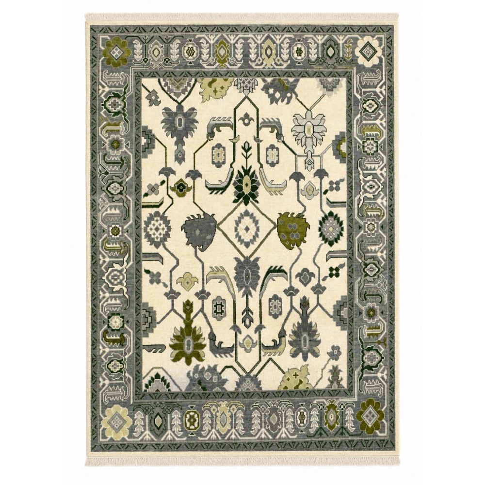 Hand-Knotted Large Area Rug for Home Decor, Oushak Green Floral Design Wool Carpet Hand-Knotted Large Area Rug for Home Decor, Oushak Green Floral Design Wool Carpet