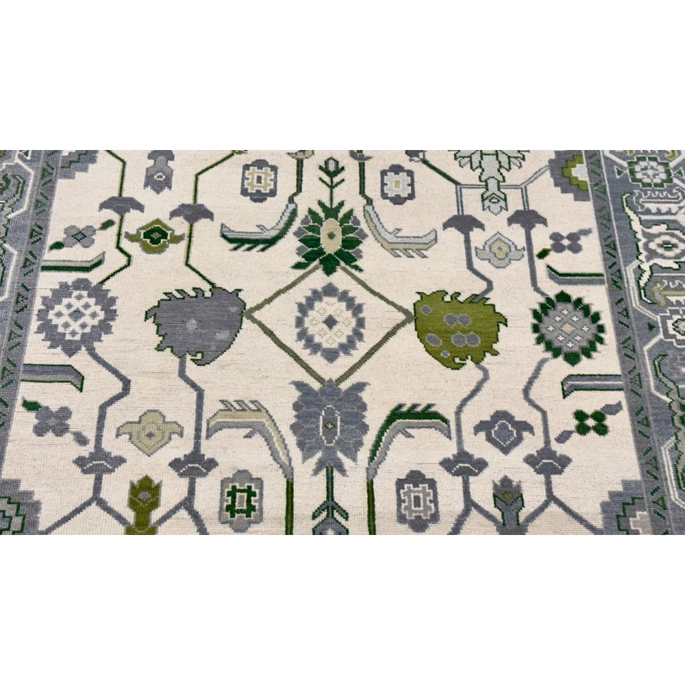 Hand-Knotted Large Area Rug for Home Decor, Oushak Green Floral Design Wool Carpet Hand-Knotted Large Area Rug for Home Decor, Oushak Green Floral Design Wool Carpet