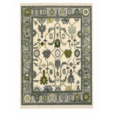 Hand-Knotted Large Area Rug for Home Decor,  Oushak Green Floral Design Wool Carpet