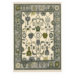 Hand-Knotted Large Area Rug for Home Decor,  Oushak Green Floral Design Wool Carpet