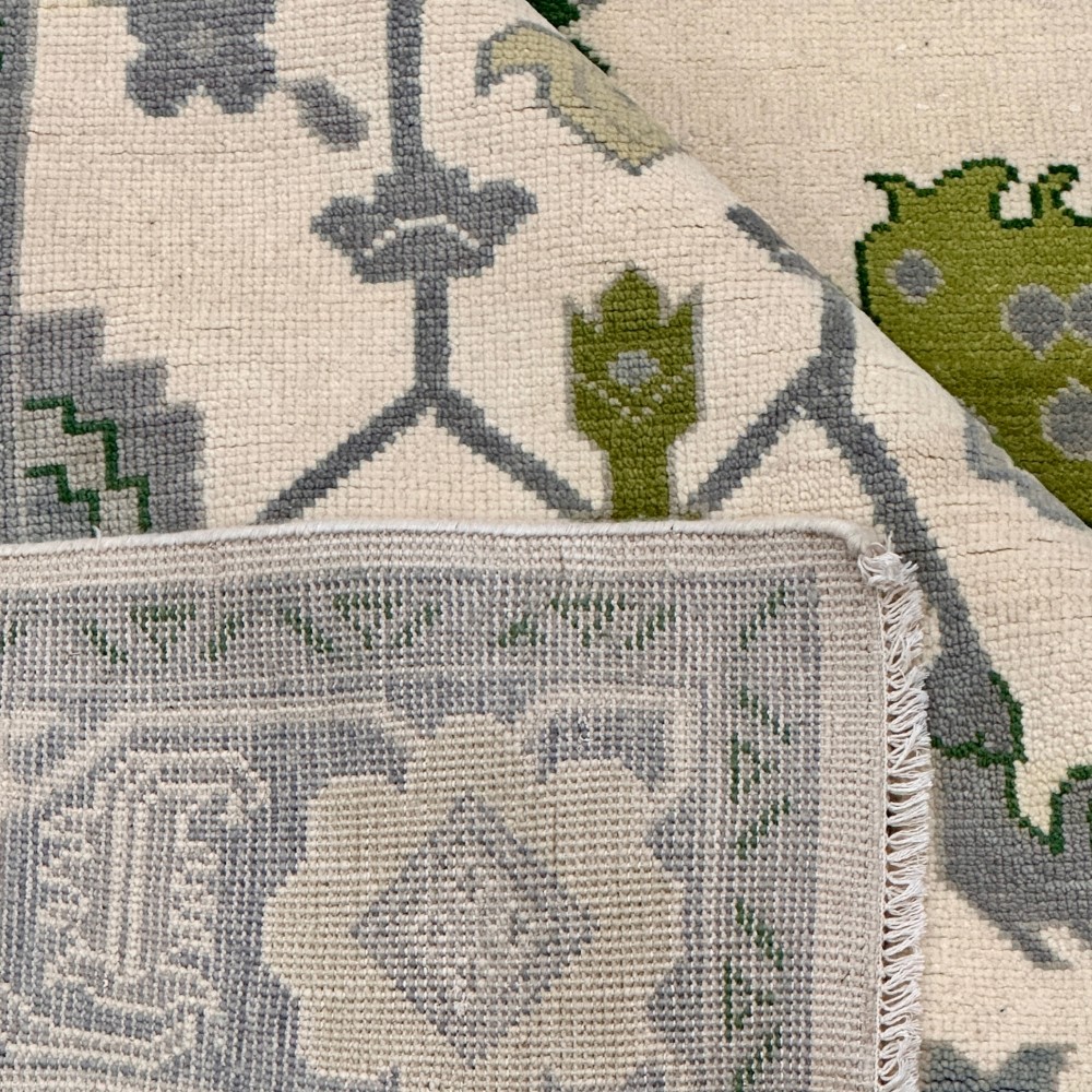 Hand-Knotted Large Area Rug for Home Decor, Oushak Green Floral Design Wool Carpet Hand-Knotted Large Area Rug for Home Decor, Oushak Green Floral Design Wool Carpet