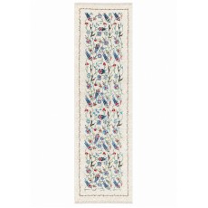 Hand-Knotted Silk Runner Rug for Hallway, Ivory Floral Vine Design Rug for Kitchen