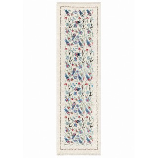 Hand-Knotted Silk Runner Rug for Hallway, Ivory Floral Vine Design Rug for Kitchen