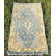 Hand-Knotted Oushak Wool Area Rug, Blue Medallion Design Accent Rug for Entryway Hand-Knotted Oushak Wool Area Rug, Blue Medallion Design Accent Rug for Entryway