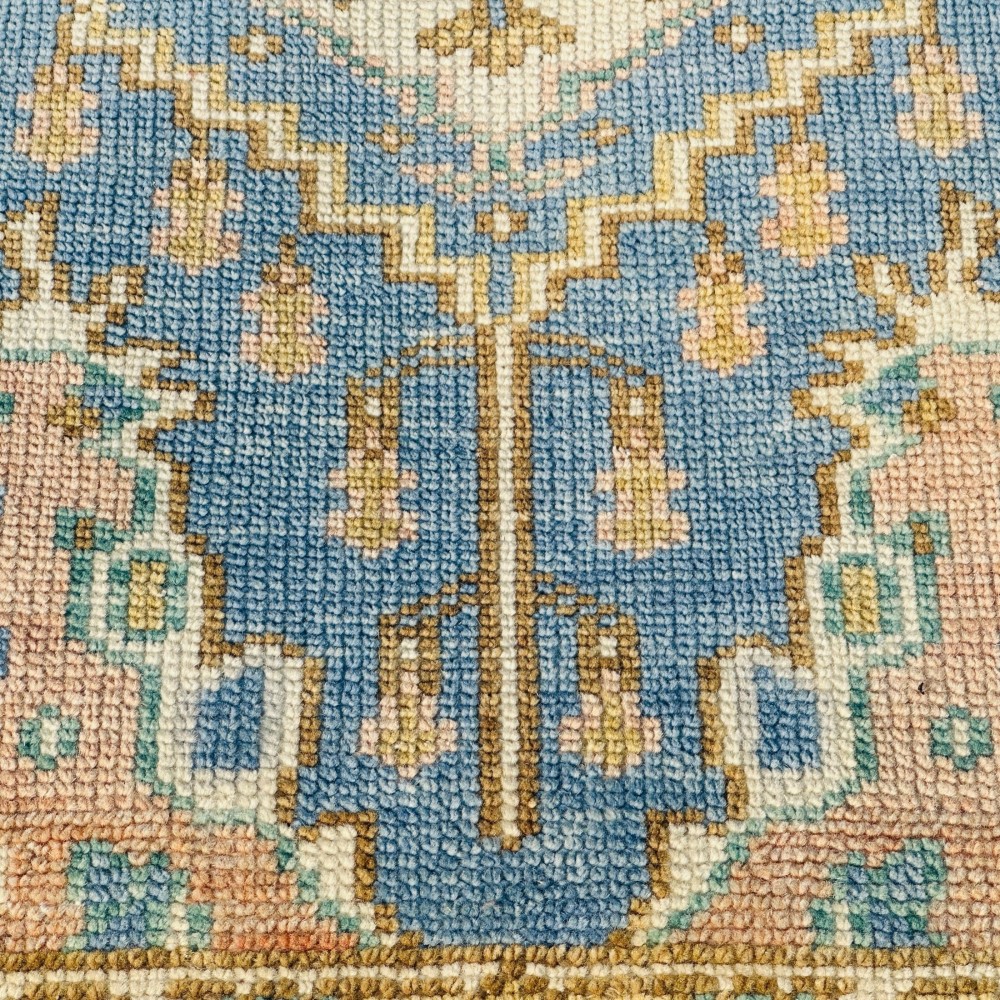 Hand-Knotted Oushak Wool Area Rug, Blue Medallion Design Accent Rug for Entryway Hand-Knotted Oushak Wool Area Rug, Blue Medallion Design Accent Rug for Entryway