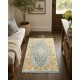Hand-Knotted Oushak Wool Area Rug, Blue Medallion Design Accent Rug for Entryway Hand-Knotted Oushak Wool Area Rug, Blue Medallion Design Accent Rug for Entryway