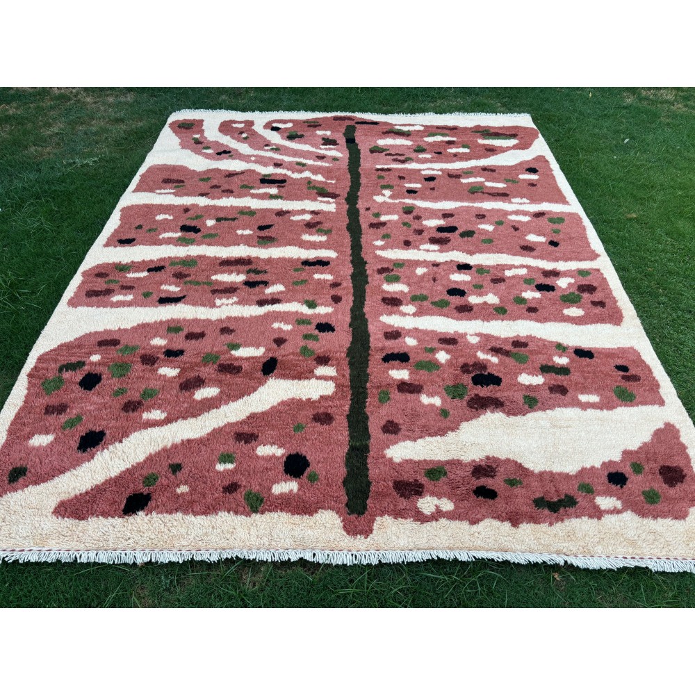Botanical Hand-Knotted 100% Wool Leaf Area Rug in Blush Pink & Ivory Botanical Hand-Knotted 100% Wool Leaf Area Rug in Blush Pink & Ivory