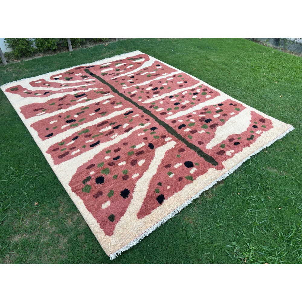 Botanical Hand-Knotted 100% Wool Leaf Area Rug in Blush Pink & Ivory Botanical Hand-Knotted 100% Wool Leaf Area Rug in Blush Pink & Ivory