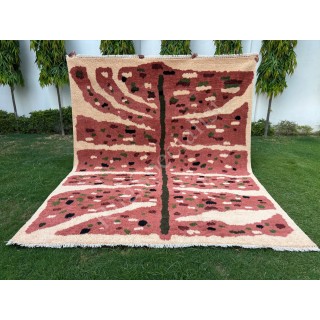 Botanical Hand-Knotted 100% Wool Leaf Area Rug in Blush Pink & Ivory
