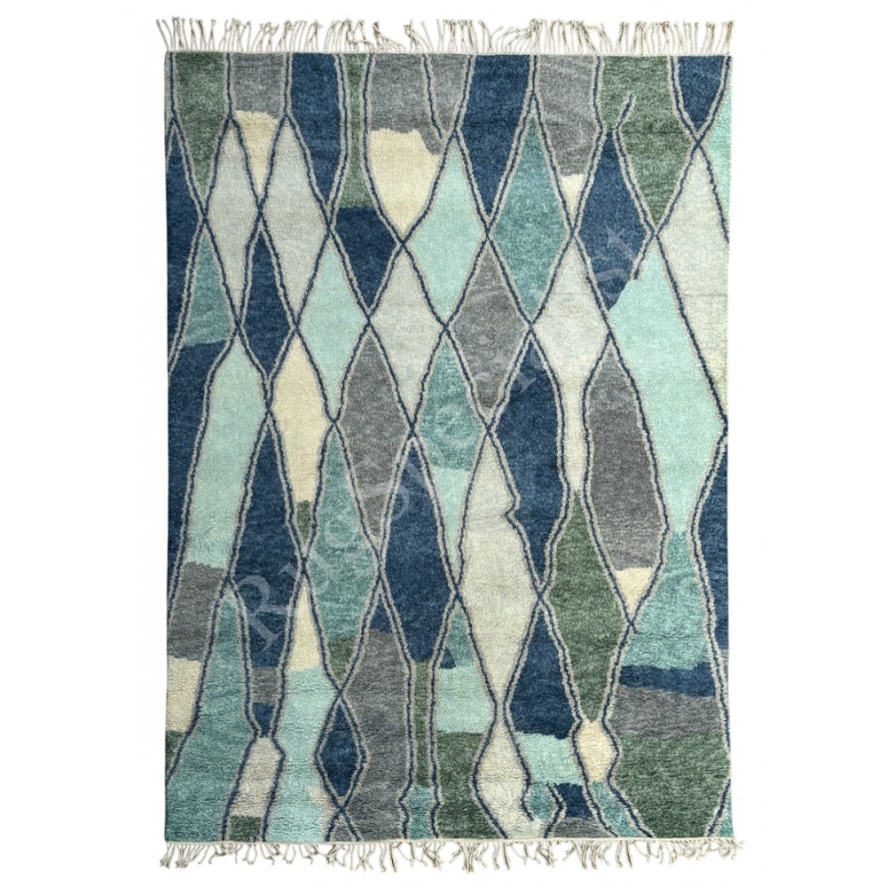 Abstract Hand-Knotted 100% Wool Area Rug in Blue & Green for Modern Living Rooms Abstract Hand-Knotted 100% Wool Area Rug in Blue & Green for Modern Living Rooms