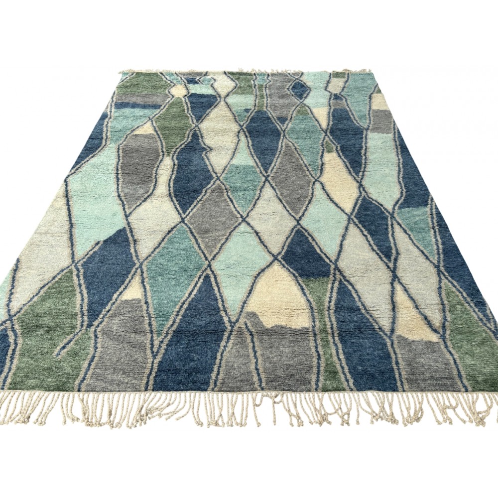 Abstract Hand-Knotted 100% Wool Area Rug in Blue & Green for Modern Living Rooms Abstract Hand-Knotted 100% Wool Area Rug in Blue & Green for Modern Living Rooms