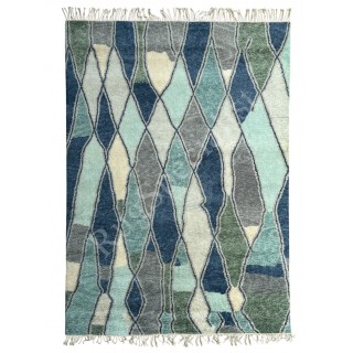 Abstract Hand-Knotted 100% Wool Area Rug in Blue & Green for Modern Living Rooms