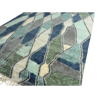 Abstract Hand-Knotted 100% Wool Area Rug in Blue & Green for Modern Living Rooms