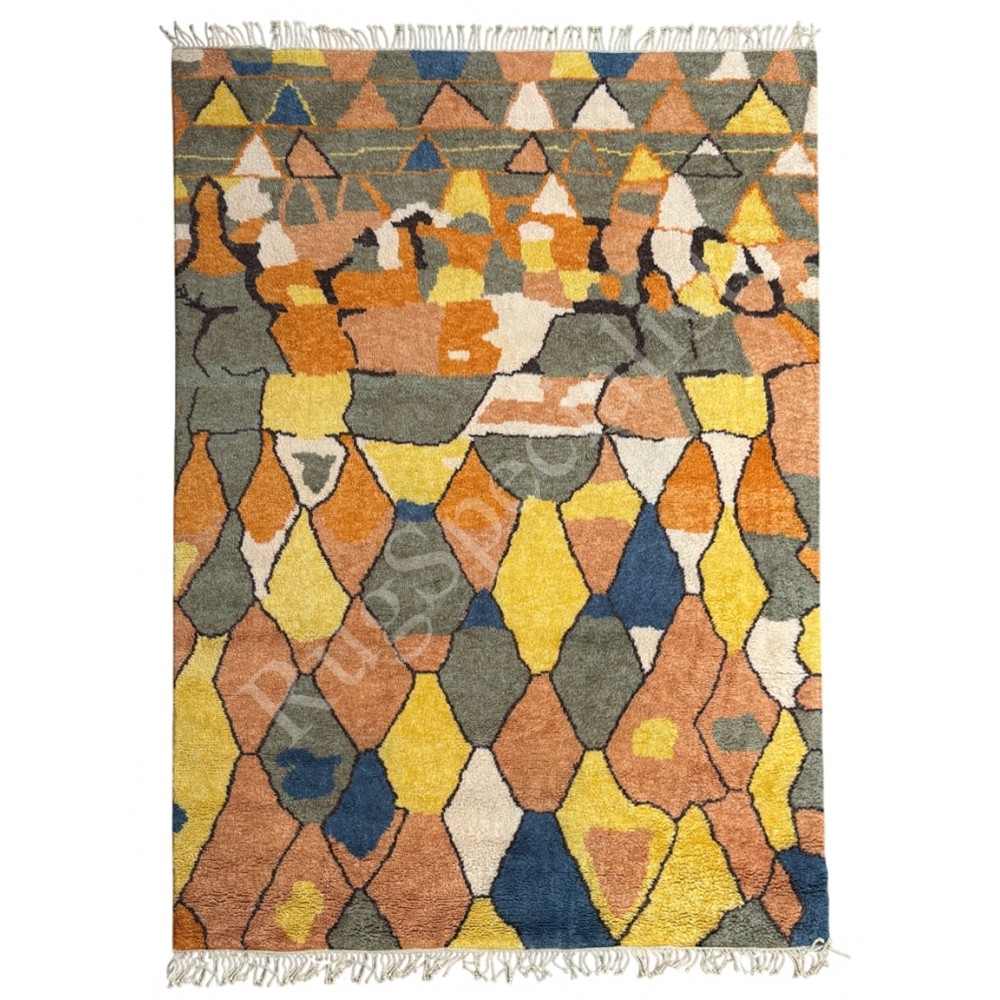 Abstract Hand-Knotted 100% Wool Area Rug. Colorful Modern Carpet Abstract Hand-Knotted 100% Wool Area Rug. Colorful Modern Carpet