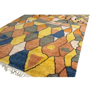 Abstract Hand-Knotted 100% Wool Area Rug. Colorful Modern Carpet
