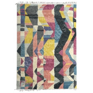 Hand-Knotted 100% Wool Abstract Geometric Area Rug. Colorful Contemporary Living Room Carpet