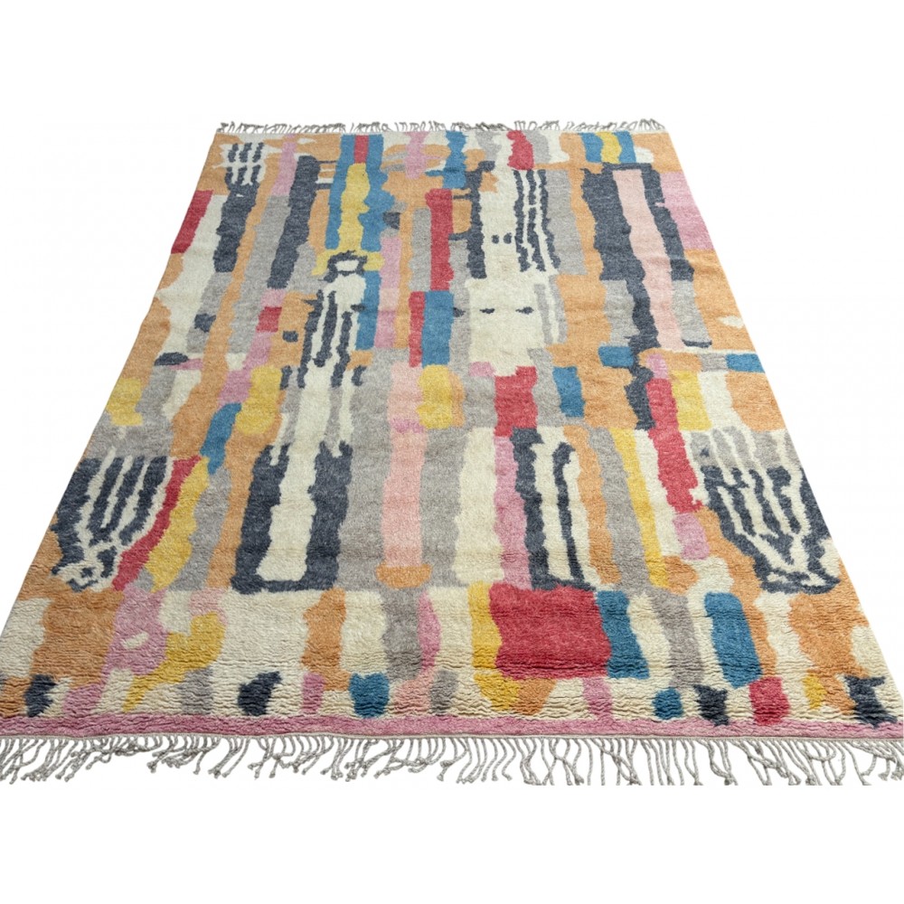 Hand-Knotted 100% Wool Abstract Geometric Area Rug. Multicolor Modern Living Room Carpet Hand-Knotted 100% Wool Abstract Geometric Area Rug. Multicolor Modern Living Room Carpet