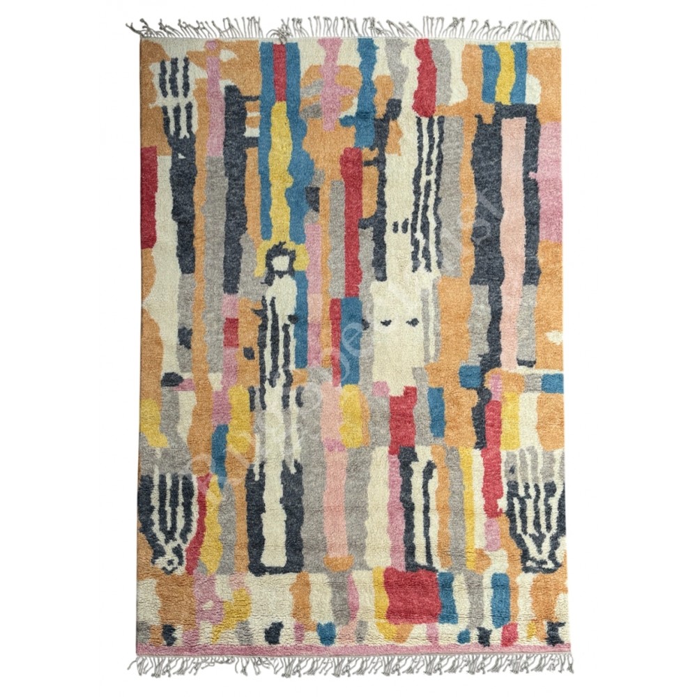 Hand-Knotted 100% Wool Abstract Geometric Area Rug. Multicolor Modern Living Room Carpet Hand-Knotted 100% Wool Abstract Geometric Area Rug. Multicolor Modern Living Room Carpet