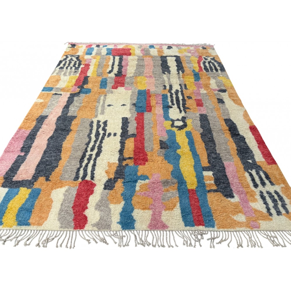 Hand-Knotted 100% Wool Abstract Geometric Area Rug. Multicolor Modern Living Room Carpet Hand-Knotted 100% Wool Abstract Geometric Area Rug. Multicolor Modern Living Room Carpet