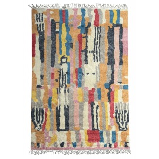 Hand-Knotted 100% Wool Abstract Geometric Area Rug. Multicolor Modern Living Room Carpet