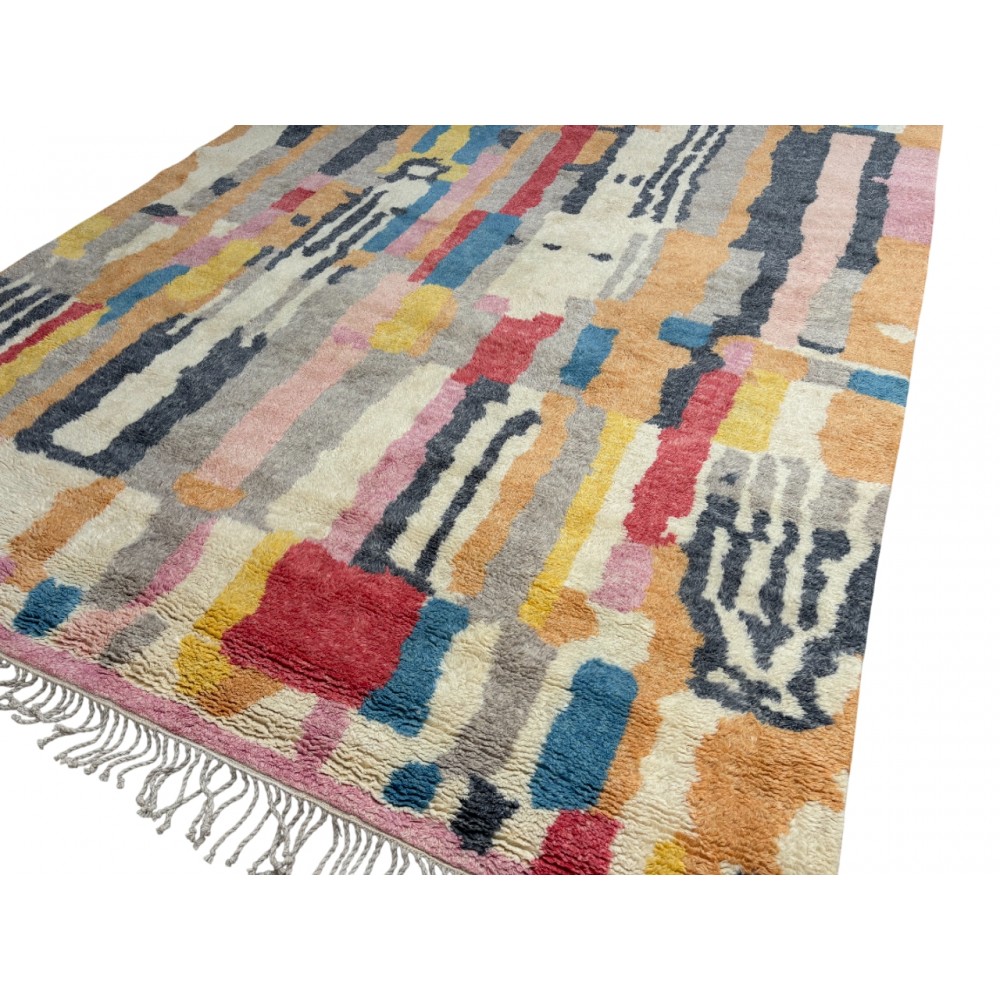 Hand-Knotted 100% Wool Abstract Geometric Area Rug. Multicolor Modern Living Room Carpet Hand-Knotted 100% Wool Abstract Geometric Area Rug. Multicolor Modern Living Room Carpet
