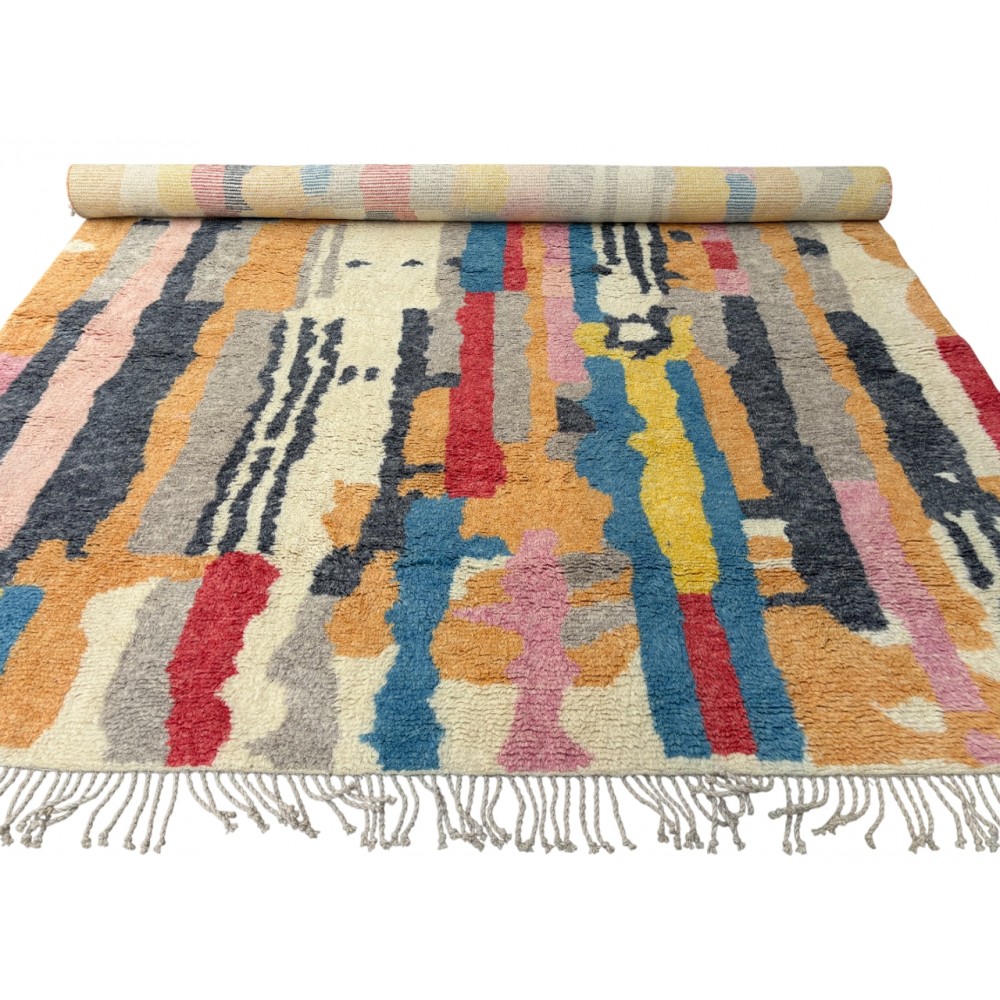 Hand-Knotted 100% Wool Abstract Geometric Area Rug. Multicolor Modern Living Room Carpet Hand-Knotted 100% Wool Abstract Geometric Area Rug. Multicolor Modern Living Room Carpet