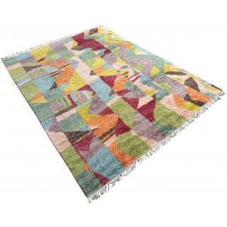 Abstract Hand-Knotted 100% Wool Area Rug. Colorful Modern Living Room Carpet